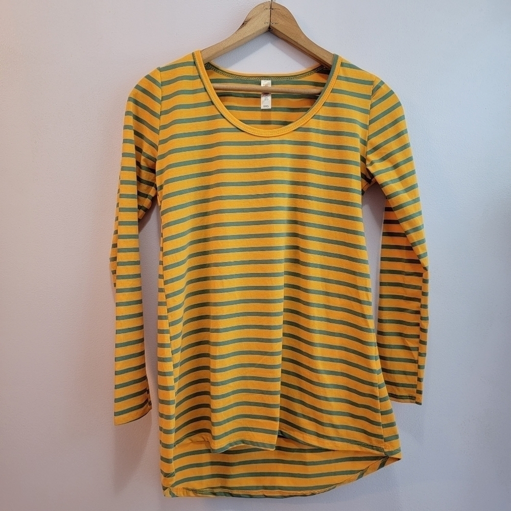 LulaRoe Yellow and Blue Stripe Long Sleeve Tee Shirt Size XXS - Picture 1 of 4